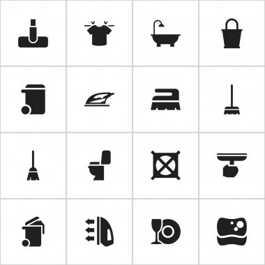 16 düzenlenebilir hijyen simgeler kümesi. Plaka, süpürge, konteyner ve daha fazlası gibi simgeler içerir. Web, mobil, UI ve Infographic tasarımı için kullanılabilir.