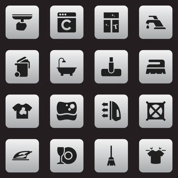 Set med 16 redigerbara Kemtvätt ikoner. Innehåller symboler som ingen tvätt, sopa, ånga och mer. Kan användas för webb-, mobil-, Ui- och Infographic Design. — Stock vektor