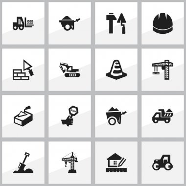 16 düzenlenebilir yapısını simgeler kümesi. Küreği, bakan, kazı makine ve daha fazlası gibi simgeler içerir. Web, mobil, UI ve Infographic tasarımı için kullanılabilir.