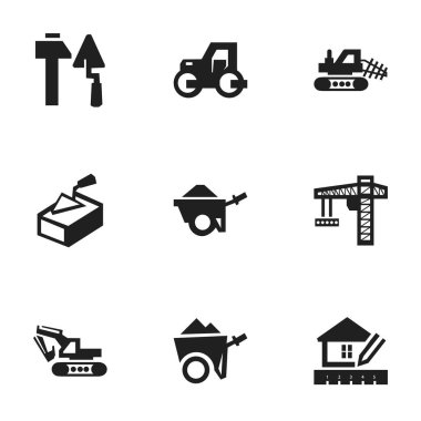 9 düzenlenebilir bina simgeler kümesi. Spatula, kazı makinesi, Caterpillar ve daha fazlası gibi simgeler içerir. Web, mobil, UI ve Infographic tasarımı için kullanılabilir.