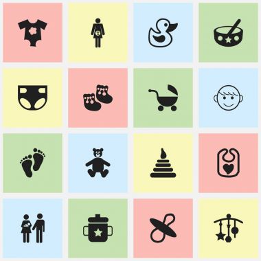 16 düzenlenebilir bebek simgeler kümesi. Teddy, banyo oyuncakları, soy ve daha fazlası gibi simgeler içerir. Web, mobil, UI ve Infographic tasarımı için kullanılabilir.