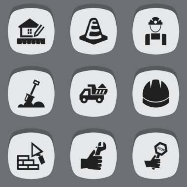 9 düzenlenebilir yapısını simgeler kümesi. Eller, kask, dayanıklılık gibi simgeler içerir. Web, mobil, UI ve Infographic tasarımı için kullanılabilir.