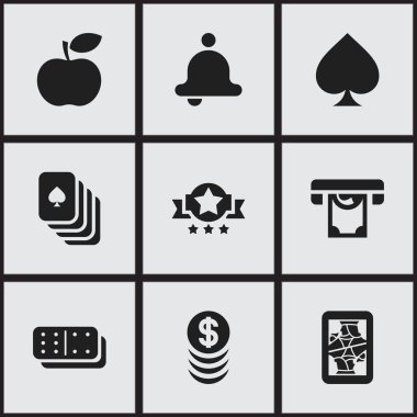 9 düzenlenebilir oyun simgeler kümesi. Oyun kartı, rozet, yazıcı ve daha fazlası gibi simgeler içerir. Web, mobil, UI ve Infographic tasarımı için kullanılabilir.