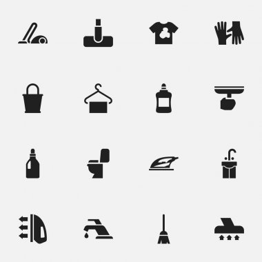 16 düzenlenebilir Kuru Temizleme simgeler kümesi. Çamaşır deterjanı, aspiratör, dayağı ve daha fazlası gibi simgeler içerir. Web, mobil, UI ve Infographic tasarımı için kullanılabilir.