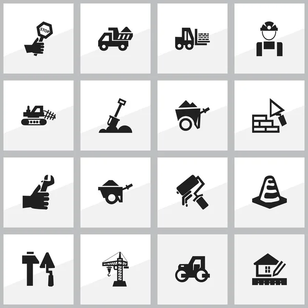 Conjunto de 16 iconos de construcción editables. Incluye símbolos tales como resistencia, manos, empleado. Puede ser utilizado para el diseño de la tela, móvil, interfaz de usuario e infografía . — Vector de stock
