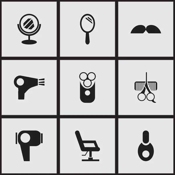 Conjunto de 9 Ícones de cabeleireiro editáveis. Inclui símbolos como dessecador, cadeira de cotovelo, ampola e muito mais. Pode ser usado para Web, Mobile, UI e design infográfico . — Vetor de Stock