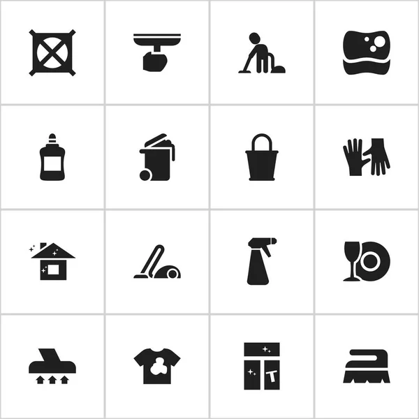 Zestaw 16 ikon można edytować oczyszczanie. Zawiera symbole, takie jak mycie szkła, Exhauster, kontener i więcej. Mogą być używane dla sieci Web, mobilnych, interfejsu użytkownika i Infographic Design. — Wektor stockowy