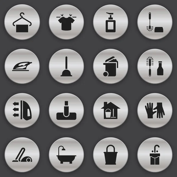 Zestaw 16 ikon można edytować oczyszczanie. Zawiera symbole takie jak czysty T-Shirt, wiaderko z mopa i wiadro. Mogą być używane dla sieci Web, mobilnych, interfejsu użytkownika i Infographic Design. — Wektor stockowy