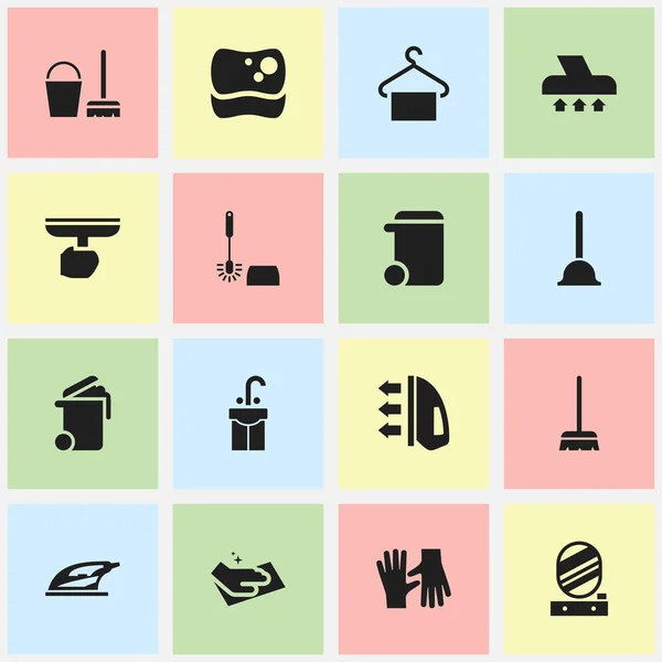 Set Of 16 Editable Dry-Cleaning Icons. Includes Symbols Such As Dustbin, Sink, Gauntlet And More. Can Be Used For Web, Mobile, UI And Infographic Design. — Stock Vector