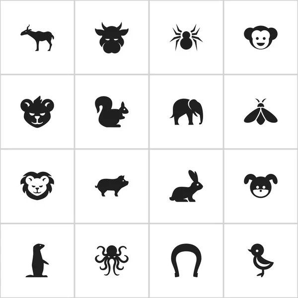 Ensemble de 16 icônes animales modifiables. Comprend des symboles tels que gazelle, chiot, marmotte et plus. Peut être utilisé pour le Web, mobile, interface utilisateur et infographie . — Image vectorielle