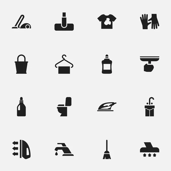 Conjunto de 16 iconos de limpieza en seco editables. Incluye símbolos como detergente de lavandería, extractor, guantelete y más. Puede ser utilizado para el diseño de la tela, móvil, interfaz de usuario e infografía . — Archivo Imágenes Vectoriales