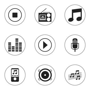 9 düzenlenebilir ses simgeler kümesi. Müzik, kaset çalar, mikrofon ve daha fazlası gibi simgeler içerir. Web, mobil, UI ve Infographic tasarımı için kullanılabilir.