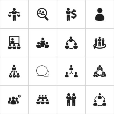 16 düzenlenebilir iş simgeler kümesi. Simgeleri gibi personel yapısı, üye, takım ve daha fazlasını içerir. Web, mobil, UI ve Infographic tasarımı için kullanılabilir.