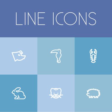 6 düzenlenebilir Hayvanat Bahçesi simgeler kümesi. Tavşan, papağan, kirpi ve daha fazlası gibi simgeler içerir. Web, mobil, UI ve Infographic tasarımı için kullanılabilir.