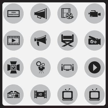 16 düzenlenebilir filme simgeler kümesi. Hd kaset, Video, sahne ışıkları ve diğer gibi simgeler içerir. Web, mobil, UI ve Infographic tasarımı için kullanılabilir.