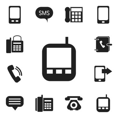 12 düzenlenebilir telefon simgeler kümesi. Söz, aygıt, mesaj ve daha arıyor gibi sembolleri içerir. Web, mobil, UI ve Infographic tasarımı için kullanılabilir.