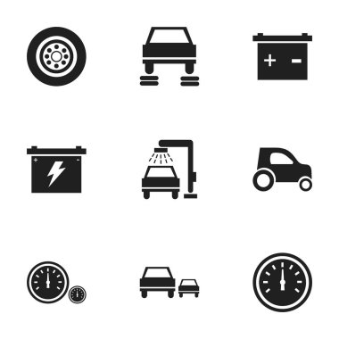 9 düzenlenebilir taşıma simgeler kümesi. Hız göstergesi, lastik, akü ve daha fazlası gibi simgeler içerir. Web, mobil, UI ve Infographic tasarımı için kullanılabilir.
