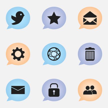 9 düzenlenebilir Web simgeler kümesi. Ağ, ayarları, güvercin ve daha fazlası gibi simgeler içerir. Web, mobil, UI ve Infographic tasarımı için kullanılabilir.