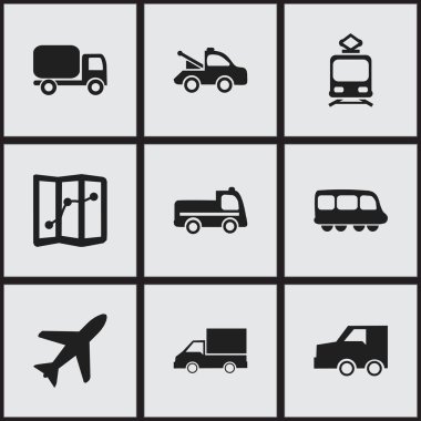 9 düzenlenebilir ulaşım simgeler kümesi. Hizmet Araba, Camion, otomatik ve daha fazlası gibi simgeler içerir. Web, mobil, UI ve Infographic tasarımı için kullanılabilir.