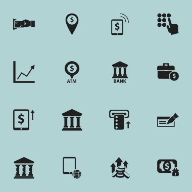 16 düzenlenebilir Finans simgeler kümesi. Artış, banknot, Akademi ve daha fazlası gibi simgeler içerir. Web, mobil, UI ve Infographic tasarımı için kullanılabilir.