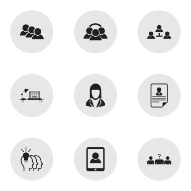 9 düzenlenebilir ticaret simgeler kümesi. Personel, birlik, fikir ve daha fazlası gibi simgeler içerir. Web, mobil, UI ve Infographic tasarımı için kullanılabilir.