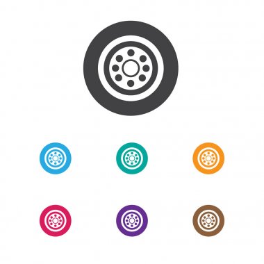 Araç simgesinin üstünde tekerlek kutsal kişilerin resmi vektör resmi. Premium Kalite izole lastiği öğesinde Trendy düz stil.