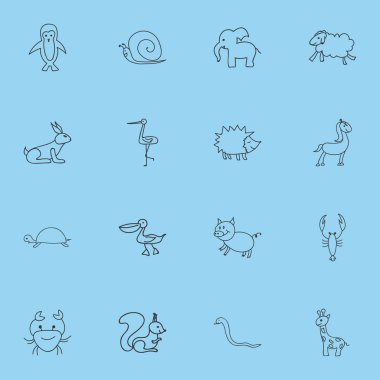 16 düzenlenebilir Hayvanat Bahçesi simgeler kümesi. Kanser, uzun boylu hayvan, Shadoof ve daha fazlası gibi simgeler içerir. Web, mobil, UI ve Infographic tasarımı için kullanılabilir.