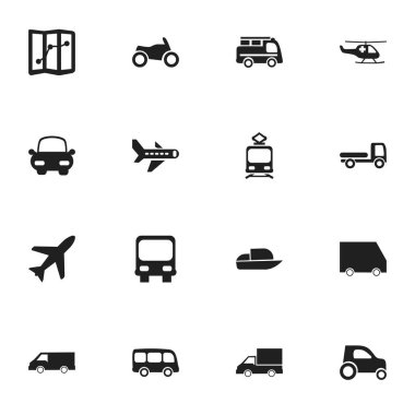 16 düzenlenebilir taşıma simgeler kümesi. Tramvaya, Van, motosiklet ve daha fazlası gibi simgeler içerir. Web, mobil, UI ve Infographic tasarımı için kullanılabilir.
