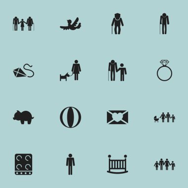 16 düzenlenebilir yakınları simgeler kümesi. Beyler, büyükbaba, Solitaire elmas gibi simgeler içerir. Web, mobil, UI ve Infographic tasarımı için kullanılabilir.