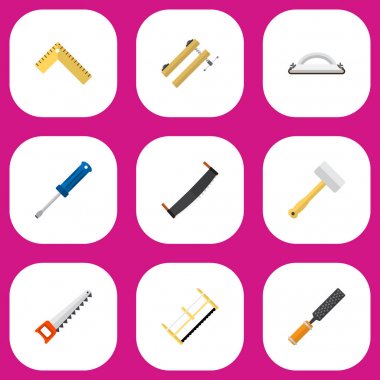 9 düzenlenebilir aparatı simgeler kümesi. Turn-vida, aracı, zımpara kağıdı ve daha fazlası gibi simgeler içerir. Web, mobil, UI ve Infographic tasarımı için kullanılabilir.