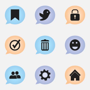 9 düzenlenebilir Web simgeler kümesi. Grup, ayarları, güvercin ve daha fazlası gibi simgeler içerir. Web, mobil, UI ve Infographic tasarımı için kullanılabilir.