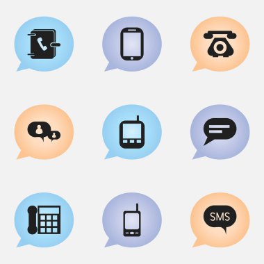 9 düzenlenebilir aygıt simgeler kümesi. Retro telekomünikasyon, alıcı-verici, yorum ve daha fazlası gibi simgeler içerir. Web, mobil, UI ve Infographic tasarımı için kullanılabilir.