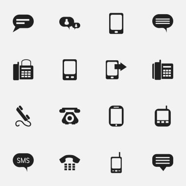 16 düzenlenebilir telefon simgeler kümesi. Smartphone, Forum, paylaşım görüntü ve daha fazlası gibi simgeler içerir. Web, mobil, UI ve Infographic tasarımı için kullanılabilir.