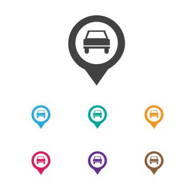 Vektör çizim konumu simgesi araba sembolü. Premium Kalite iğne ucu Trendy düz stil öğesinde izole.