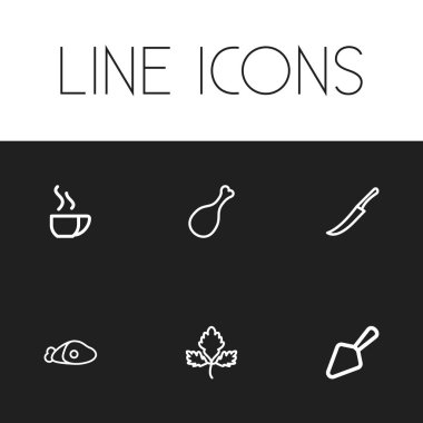 6 düzenlenebilir yemek simgeler kümesi. Hançer, kızarmış bacak, gıda kürek ve daha fazlası gibi simgeler içerir. Web, mobil, UI ve Infographic tasarımı için kullanılabilir.