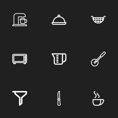 9 düzenlenebilir yemek simgeler kümesi. Ölçme fincan, Pizza Blade ve daha fazla tepsi gibi simgeler içerir. Web, mobil, UI ve Infographic tasarımı için kullanılabilir.