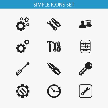 12 düzenlenebilir Toolkit simgeler kümesi. Bilgisayar istatistikleri, tornavida, erişim ve daha fazlası gibi simgeler içerir. Web, mobil, UI ve Infographic tasarımı için kullanılabilir.