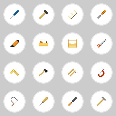 16 düzenlenebilir enstrüman simgeler kümesi. Kelepçe, çekiç, çekiç ve daha fazlası gibi simgeler içerir. Web, mobil, UI ve Infographic tasarımı için kullanılabilir.