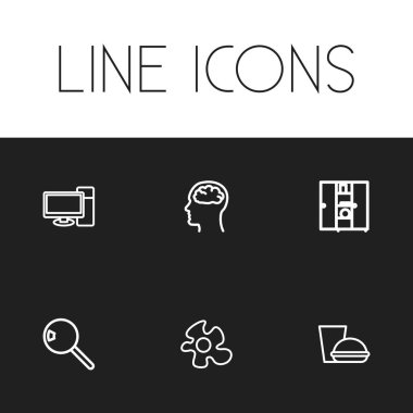 6 düzenlenebilir bilim simgeler kümesi. Gıda, düşün, yemek gibi sembolleri içerir ve daha fazlası. Web, mobil, UI ve Infographic tasarımı için kullanılabilir.