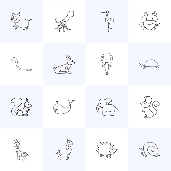 Conjunto de 16 ícones animais editáveis. Inclui símbolos como coelho, pônei, tentáculo e muito mais. Pode ser usado para Web, Mobile, UI e design infográfico . — Vetor de Stock