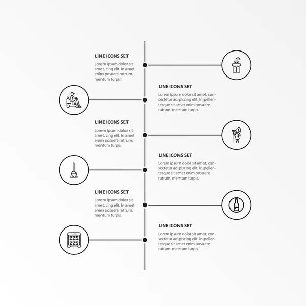 Conjunto de 6 ícones de limpeza editáveis. Inclui símbolos como trabalhar em casa, máquina, lavatório e muito mais. Pode ser usado para Web, Mobile, UI e design infográfico . —  Vetores de Stock