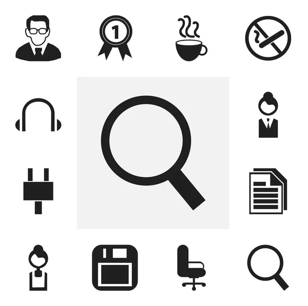 Conjunto de 12 iconos de oficina editables. Incluye símbolos como auriculares, asiento de trabajo, profesor y más. Puede ser utilizado para el diseño de la tela, móvil, interfaz de usuario e infografía . — Vector de stock