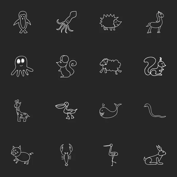 Set Of 16 Editable Zoo Icons. Includes Symbols Such As Tentacle, Rabbit, Serpent And More. Can Be Used For Web, Mobile, UI And Infographic Design. — Stock Vector