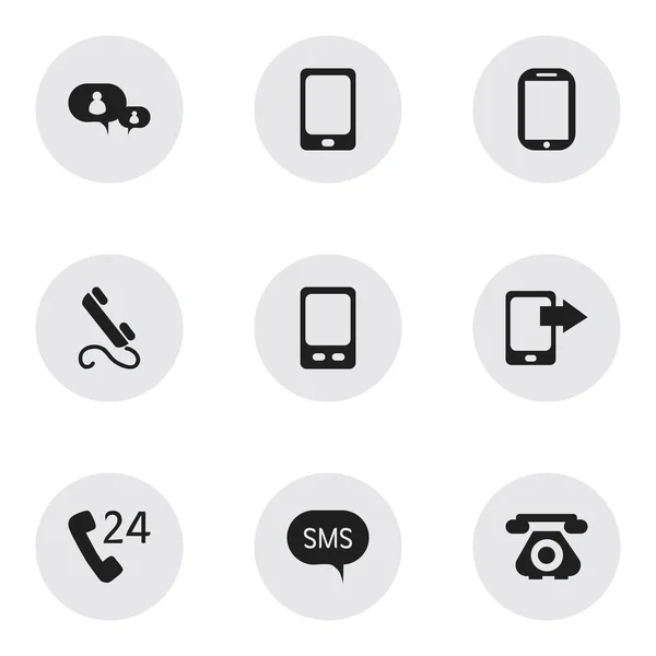 Conjunto de 9 ícones de telefone editável. Inclui símbolos como serviço de 24 horas, Smartphone, exibição de compartilhamento e muito mais. Pode ser usado para Web, Mobile, UI e design infográfico . — Vetor de Stock