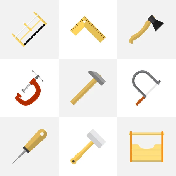 Conjunto de 9 iconos de herramientas editables. Incluye símbolos como martillo, motosierra, medidor y más. Puede ser utilizado para el diseño de la tela, móvil, interfaz de usuario e infografía . — Archivo Imágenes Vectoriales