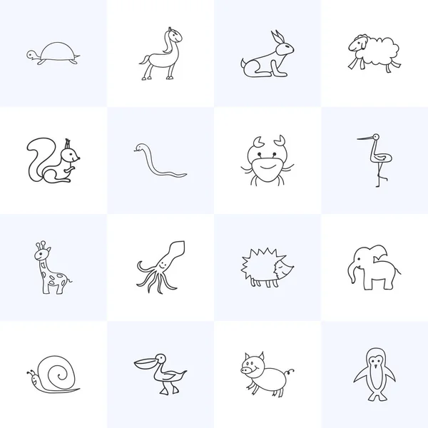 Set de 16 iconos editables de Zoología. Incluye símbolos como el tentáculo, la sombra, la oveja y más. Puede ser utilizado para el diseño de la tela, móvil, interfaz de usuario e infografía . — Archivo Imágenes Vectoriales