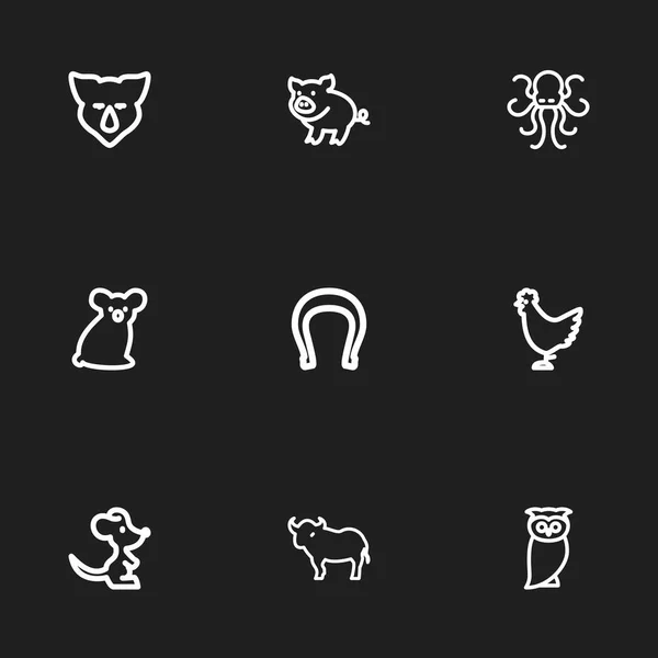 Set de 9 iconos editables del zoológico. Incluye símbolos como el poulpe, el ratón, la herradura y más. Puede ser utilizado para el diseño de la tela, móvil, interfaz de usuario e infografía . — Archivo Imágenes Vectoriales
