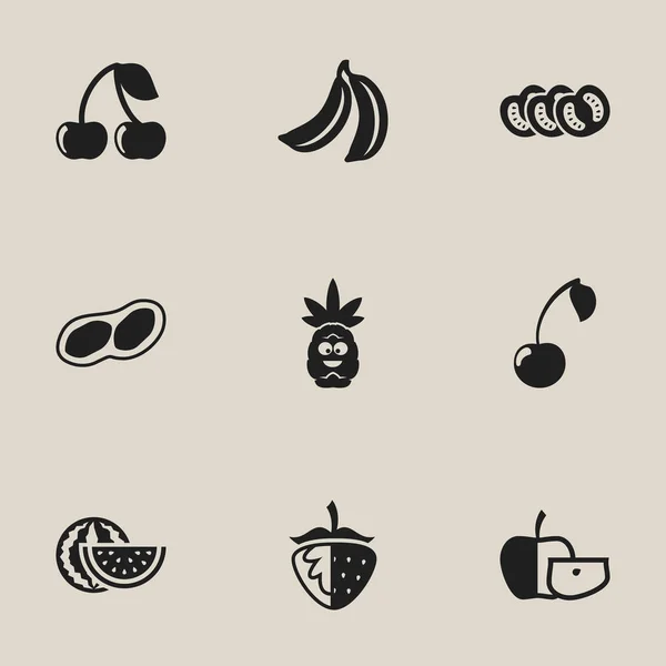 Set de 9 iconos de cocina editables. Incluye símbolos como verduras, sandía, fruta de la selva y más. Puede ser utilizado para el diseño de la tela, móvil, interfaz de usuario e infografía . — Vector de stock