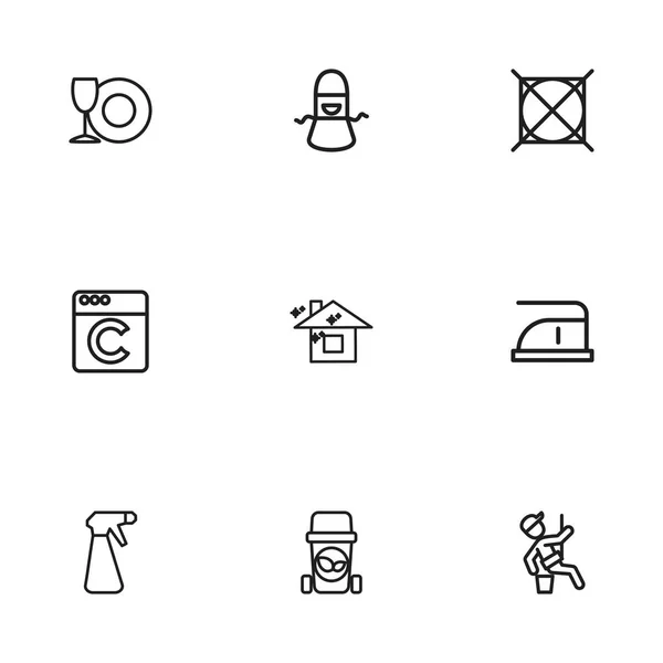 Conjunto de 9 iconos de limpieza editables. Incluye símbolos tales como aerosol, atención, limpiador de ventanas y más. Puede ser utilizado para el diseño de la tela, móvil, interfaz de usuario e infografía . — Archivo Imágenes Vectoriales