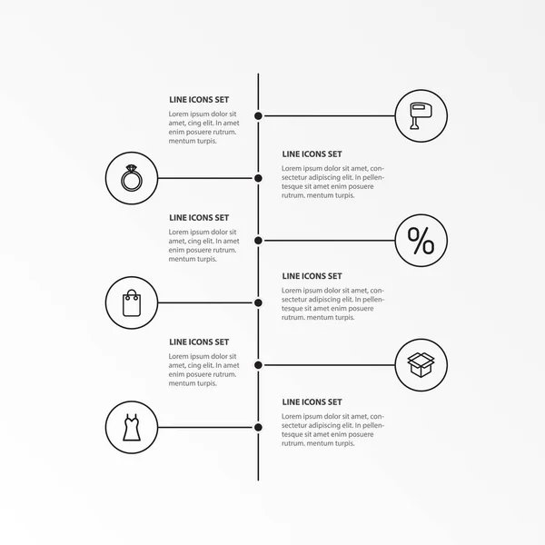 6 düzenlenebilir ticaret simgeler kümesi. El mikseri, elbise, yüzde gibi simgeler içerir. Web, mobil, UI ve Infographic tasarımı için kullanılabilir.